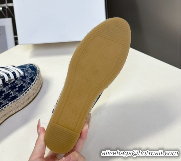 Luxurious Celine Lace-up Platform Les Espadrilles in Blue Denim 0709091