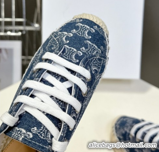 Luxurious Celine Lace-up Platform Les Espadrilles in Blue Denim 0709091