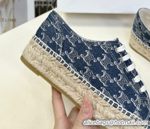 Luxurious Celine Lace-up Platform Les Espadrilles in Blue Denim 0709091