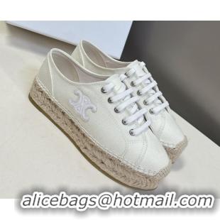 Feminine Celine Lace-up Platform Les Espadrilles in Cotton Canvas White 0709092