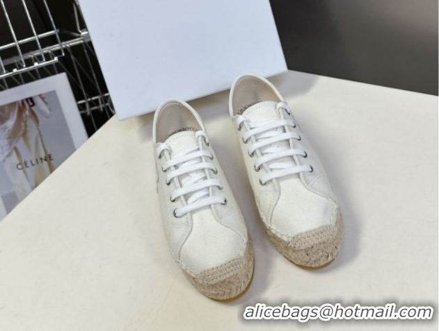 Feminine Celine Lace-up Platform Les Espadrilles in Cotton Canvas White 0709092