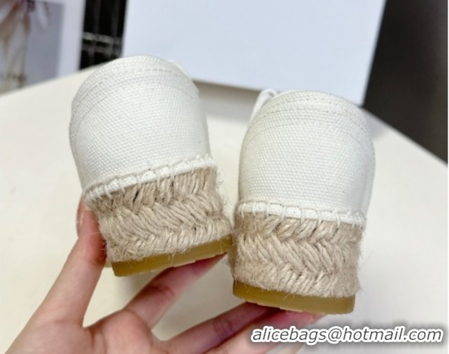 Feminine Celine Lace-up Platform Les Espadrilles in Cotton Canvas White 0709092