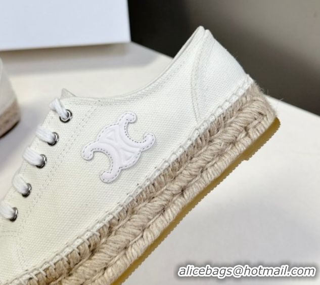Feminine Celine Lace-up Platform Les Espadrilles in Cotton Canvas White 0709092