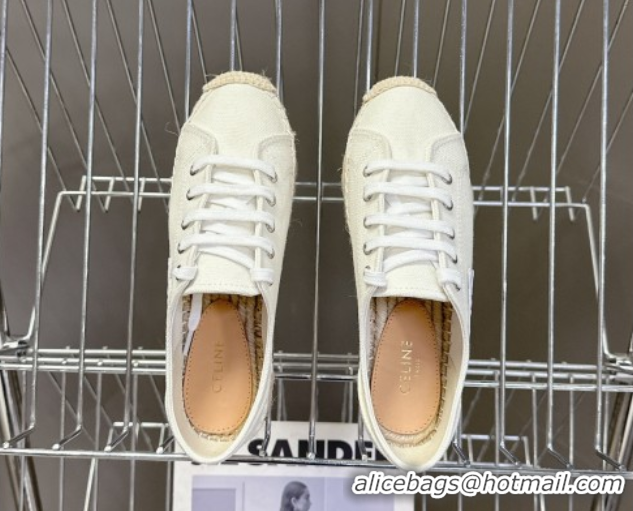 Feminine Celine Lace-up Platform Les Espadrilles in Cotton Canvas White 0709092
