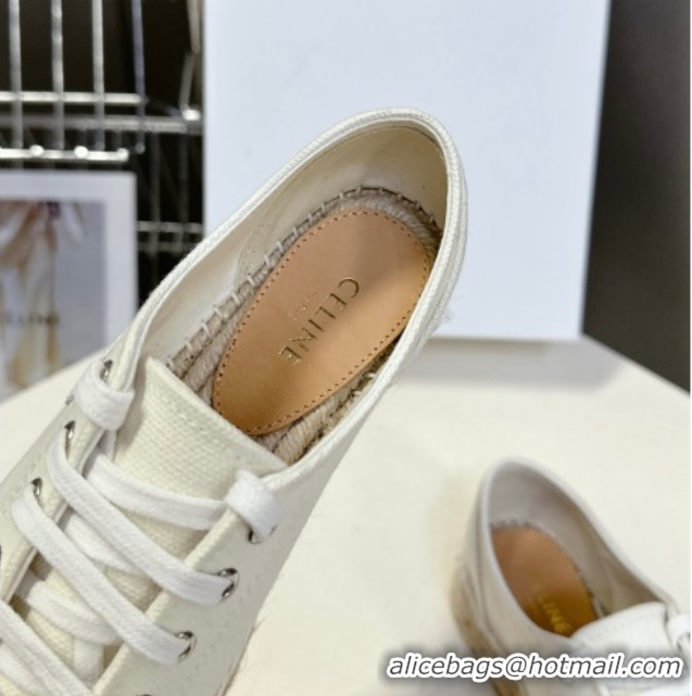 Feminine Celine Lace-up Platform Les Espadrilles in Cotton Canvas White 0709092