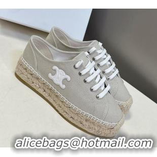 Buy Discount Celine Lace-up Platform Les Espadrilles in Cotton Canvas Grey 0709093
