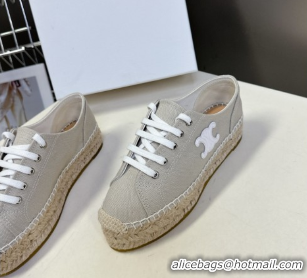 Buy Discount Celine Lace-up Platform Les Espadrilles in Cotton Canvas Grey 0709093