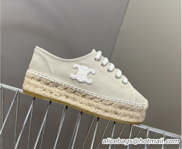Buy Discount Celine Lace-up Platform Les Espadrilles in Cotton Canvas Grey 0709093