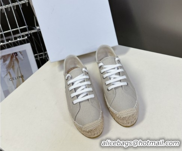 Buy Discount Celine Lace-up Platform Les Espadrilles in Cotton Canvas Grey 0709093