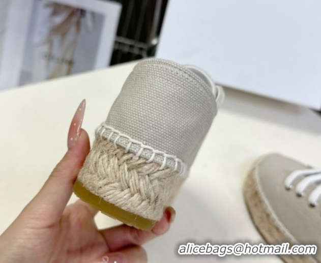Buy Discount Celine Lace-up Platform Les Espadrilles in Cotton Canvas Grey 0709093