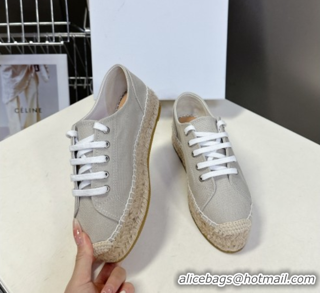 Buy Discount Celine Lace-up Platform Les Espadrilles in Cotton Canvas Grey 0709093