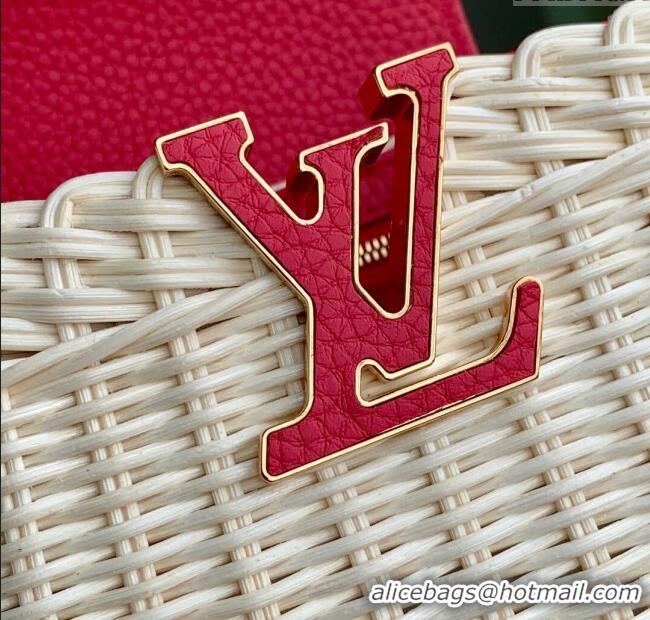 Luxury Cheap Louis Vuitton Capucines Mini Bag in Rattan and Leather M26005 Red 2025