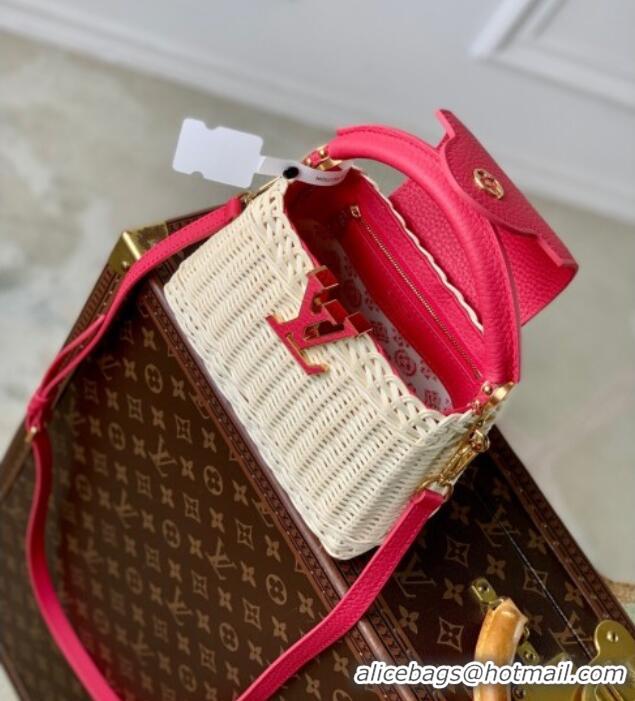 Luxury Cheap Louis Vuitton Capucines Mini Bag in Rattan and Leather M26005 Red 2025