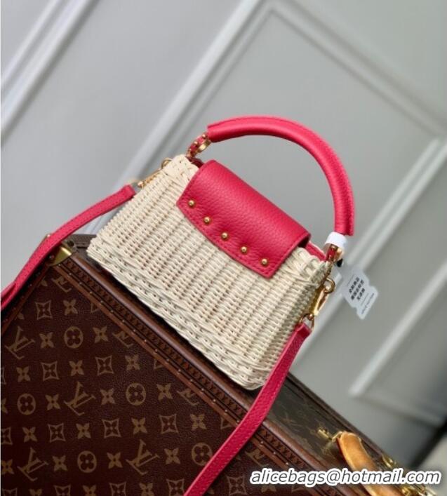 Luxury Cheap Louis Vuitton Capucines Mini Bag in Rattan and Leather M26005 Red 2025