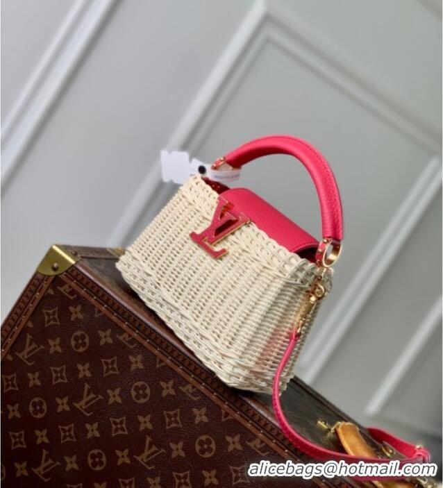 Luxury Cheap Louis Vuitton Capucines Mini Bag in Rattan and Leather M26005 Red 2025