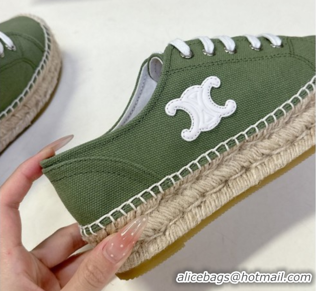 Good Quality Celine Lace-up Platform Les Espadrilles in Cotton Canvas Green 0709094