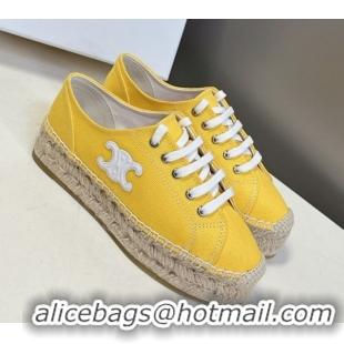 Grade Quality Celine Lace-up Platform Les Espadrilles in Cotton Canvas Yellow 0709095
