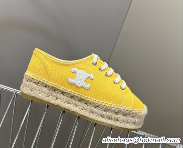 Grade Quality Celine Lace-up Platform Les Espadrilles in Cotton Canvas Yellow 0709095