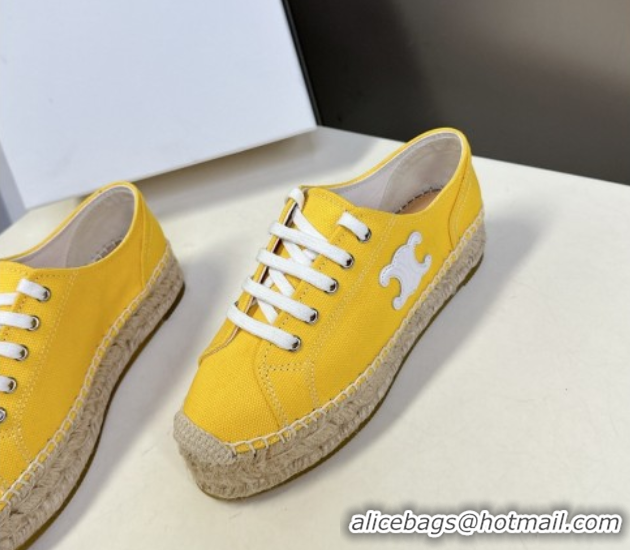 Grade Quality Celine Lace-up Platform Les Espadrilles in Cotton Canvas Yellow 0709095