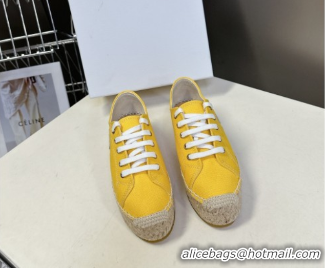 Grade Quality Celine Lace-up Platform Les Espadrilles in Cotton Canvas Yellow 0709095