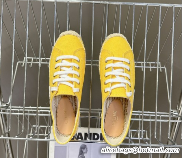 Grade Quality Celine Lace-up Platform Les Espadrilles in Cotton Canvas Yellow 0709095