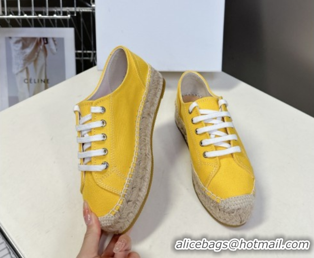 Grade Quality Celine Lace-up Platform Les Espadrilles in Cotton Canvas Yellow 0709095