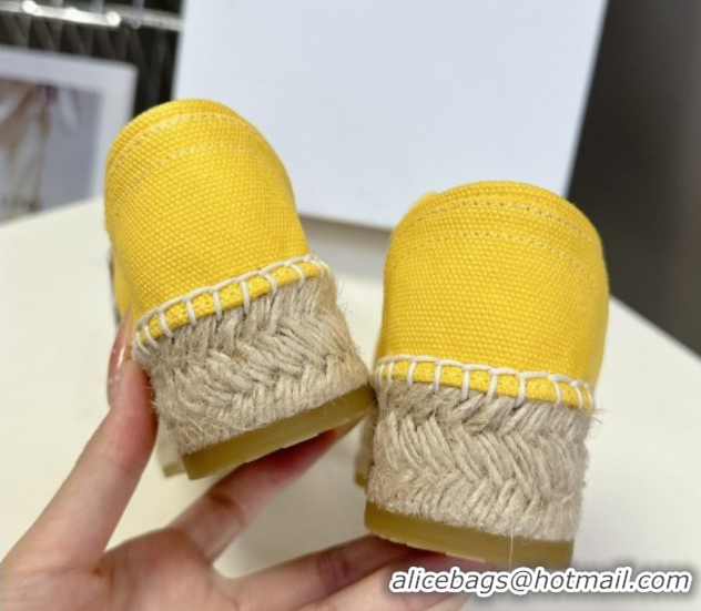 Grade Quality Celine Lace-up Platform Les Espadrilles in Cotton Canvas Yellow 0709095