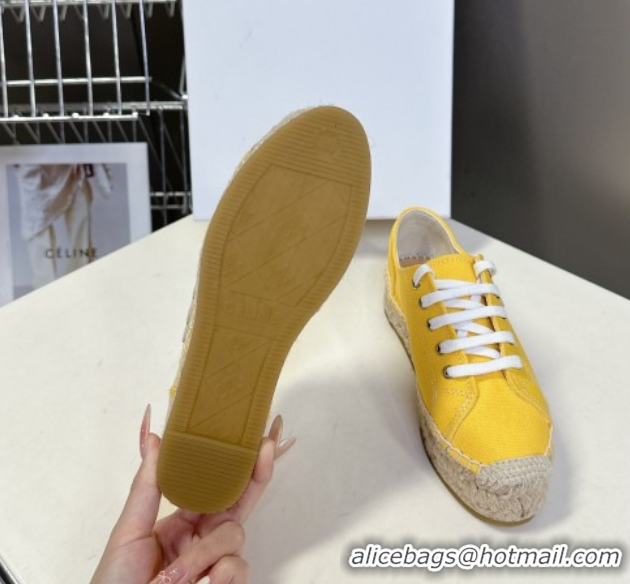 Grade Quality Celine Lace-up Platform Les Espadrilles in Cotton Canvas Yellow 0709095