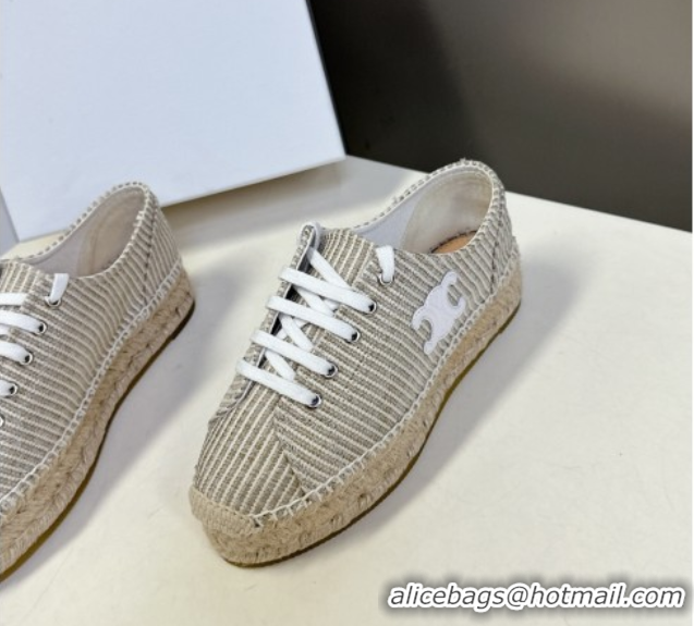 Popular Style Celine Lace-up Platform Les Espadrilles in Oshkosh Canvas Grey 0709096