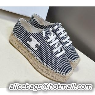 Top Design Celine Lace-up Platform Les Espadrilles in Oshkosh Canvas White/Navy Blue 0709097