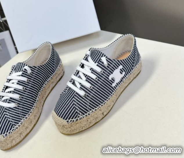 Top Design Celine Lace-up Platform Les Espadrilles in Oshkosh Canvas White/Navy Blue 0709097