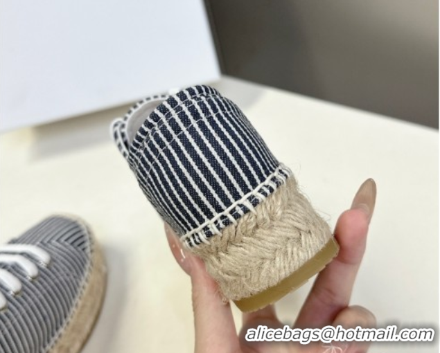 Top Design Celine Lace-up Platform Les Espadrilles in Oshkosh Canvas White/Navy Blue 0709097