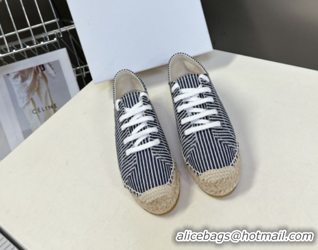 Top Design Celine Lace-up Platform Les Espadrilles in Oshkosh Canvas White/Navy Blue 0709097