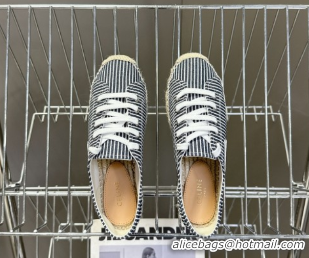 Top Design Celine Lace-up Platform Les Espadrilles in Oshkosh Canvas White/Navy Blue 0709097