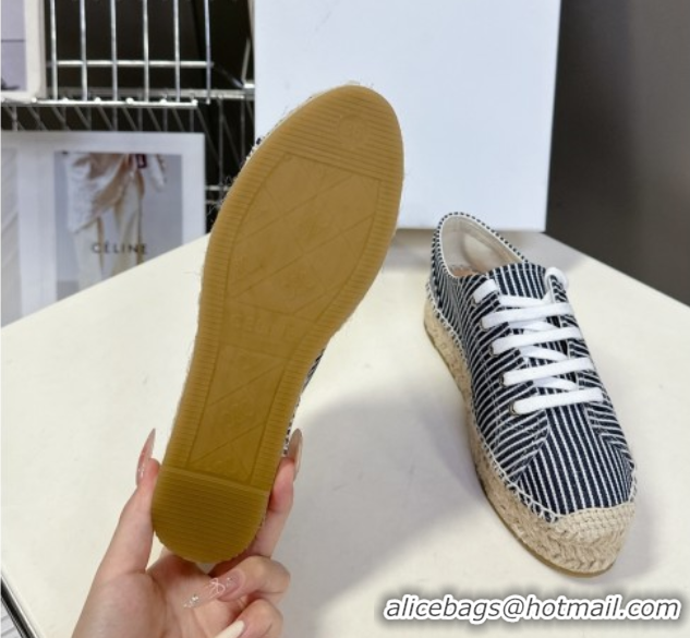 Top Design Celine Lace-up Platform Les Espadrilles in Oshkosh Canvas White/Navy Blue 0709097
