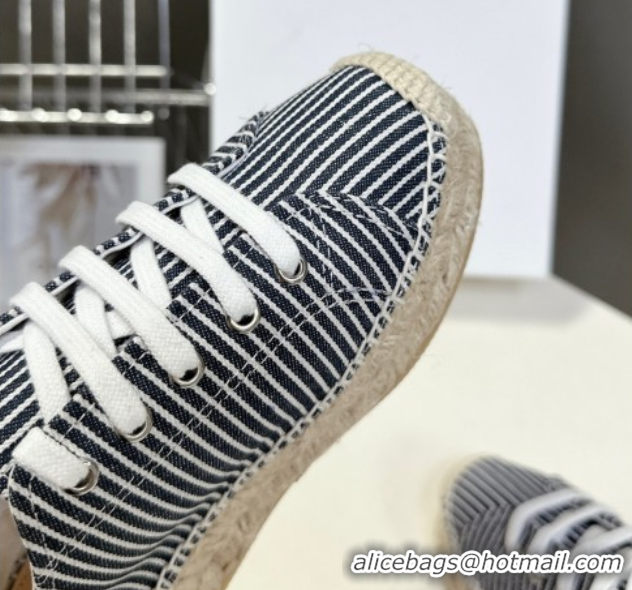 Top Design Celine Lace-up Platform Les Espadrilles in Oshkosh Canvas White/Navy Blue 0709097