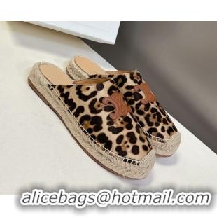 Good Quality Celine Platform Les Espadrilles Mules in Leopard Printed Hairy Calfskin Brown/Beige 0709098