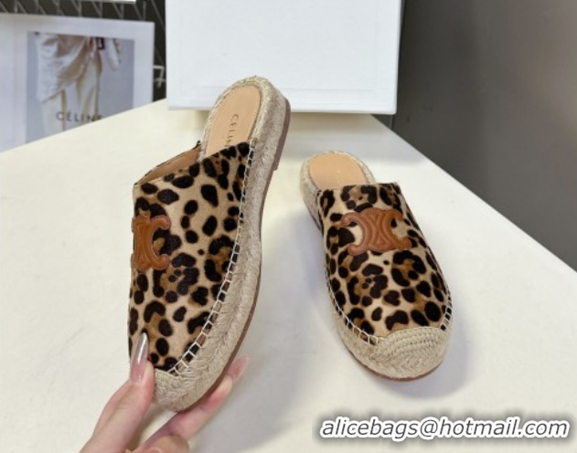 Good Quality Celine Platform Les Espadrilles Mules in Leopard Printed Hairy Calfskin Brown/Beige 0709098