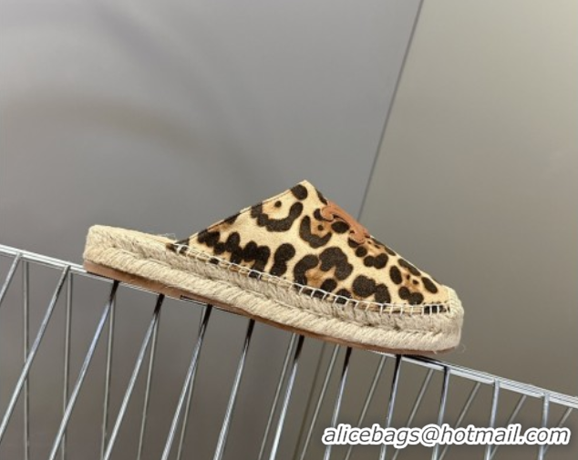Good Quality Celine Platform Les Espadrilles Mules in Leopard Printed Hairy Calfskin Brown/Beige 0709098
