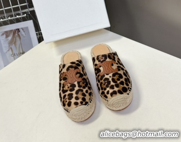 Good Quality Celine Platform Les Espadrilles Mules in Leopard Printed Hairy Calfskin Brown/Beige 0709098