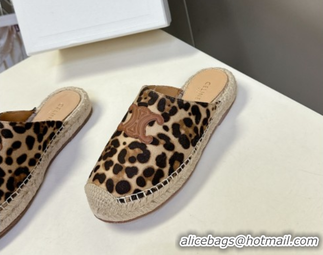 Good Quality Celine Platform Les Espadrilles Mules in Leopard Printed Hairy Calfskin Brown/Beige 0709098