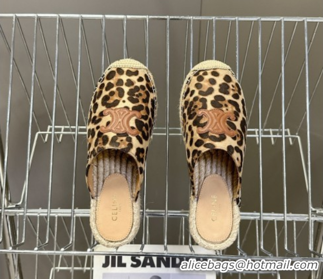 Good Quality Celine Platform Les Espadrilles Mules in Leopard Printed Hairy Calfskin Brown/Beige 0709098