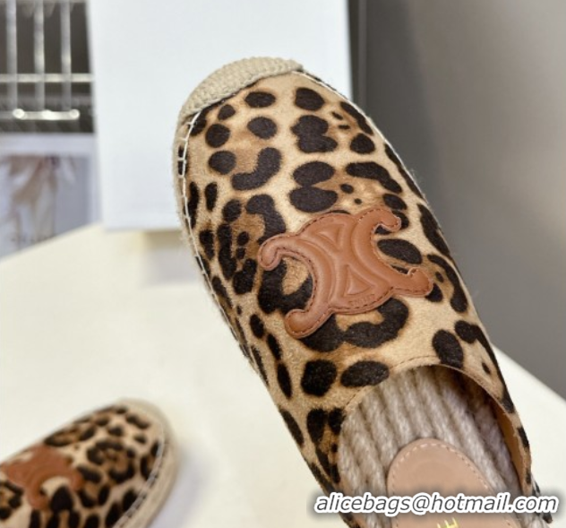 Good Quality Celine Platform Les Espadrilles Mules in Leopard Printed Hairy Calfskin Brown/Beige 0709098