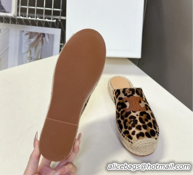 Good Quality Celine Platform Les Espadrilles Mules in Leopard Printed Hairy Calfskin Brown/Beige 0709098