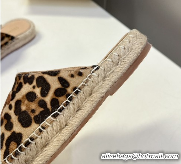 Good Quality Celine Platform Les Espadrilles Mules in Leopard Printed Hairy Calfskin Brown/Beige 0709098