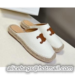 Charming Celine Platform Les Espadrilles Mules in Cotton Canvas White 0709100
