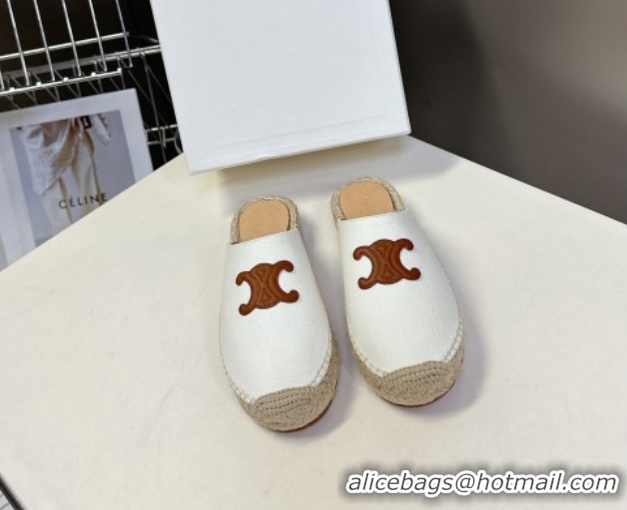 Charming Celine Platform Les Espadrilles Mules in Cotton Canvas White 0709100