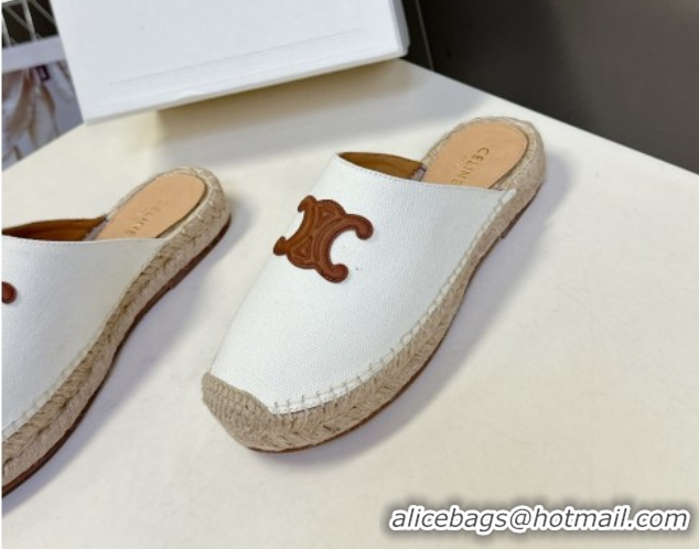 Charming Celine Platform Les Espadrilles Mules in Cotton Canvas White 0709100