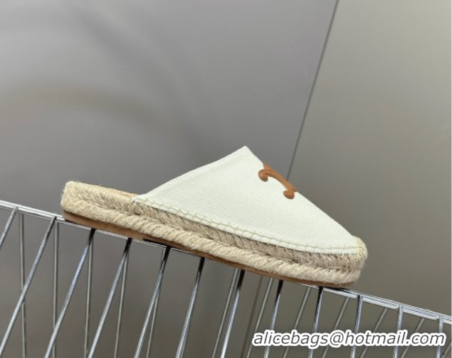 Charming Celine Platform Les Espadrilles Mules in Cotton Canvas White 0709100