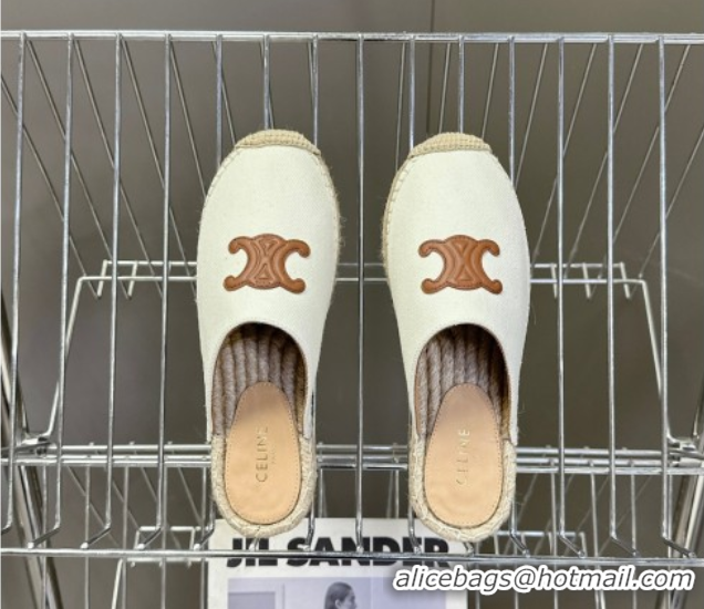 Charming Celine Platform Les Espadrilles Mules in Cotton Canvas White 0709100